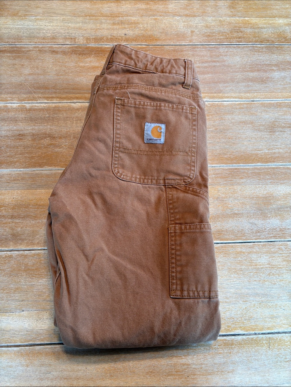 Carhartt Brown Duck Carpenter Pants with Logo Patch